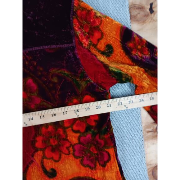 Chicos Fleece Jacket Womens 2 Large Purple/Red Floral Soft Silk Blend Luxury - Picture 10 of 14